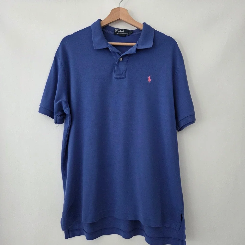 Polo Ralph Lauren Polo Shirt Blue Pink Pony Logo Mens Large